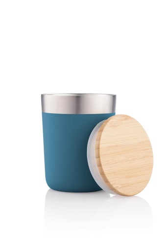 LAREN - Vacuum Coffee Tumbler With Bamboo Lid - Blue